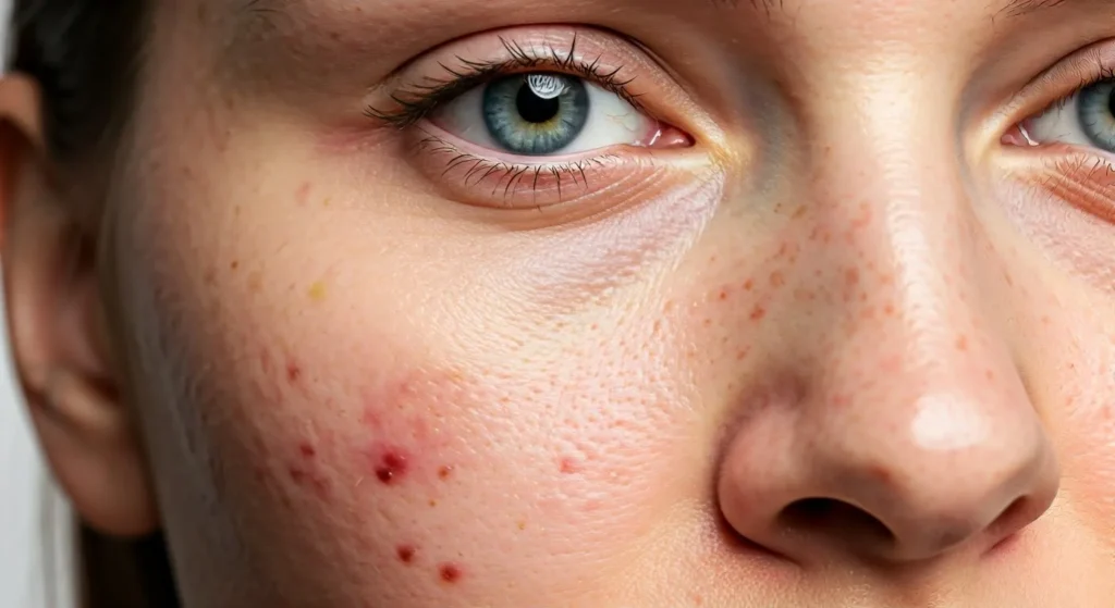 Face with skin blemishes - how cryopen can help your well being.