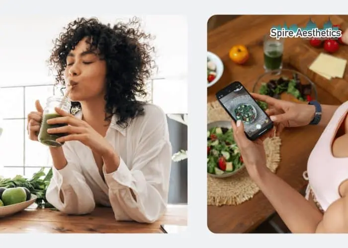 Image of woman looking into her diet and fat freezing Rochford to improve her health
